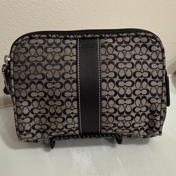 Vintage Coach Cosmetic Pouch Black and Grey Signature Jaquard Print - Picture 1 of 7